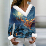 Naiste T-s&auml;rk Tee-J&otilde;ulus&auml;rk pikkade varrukatega pidulik j&otilde;ulutr&uuml;kiga fliiskrae V-kaelus XXL