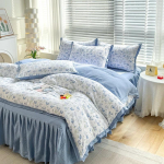 Nahas&otilde;bralik tr&uuml;kitud voodiseelik, voodipesukomplekt, voodilina, voodiseelik, padjap&uuml;&uuml;r, neljaosaline komplekt, pestud. 1.5m bed