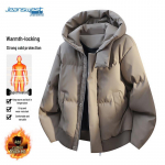 JEANSWEST Men's Winter Hooded PU Puffer Jacket M