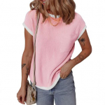 Naiste T-s&auml;rk &Uuml;mara kaelusega L&uuml;hikeste varrukatega Taskukaunistusega T-s&auml;rk V&auml;rviplokk Vaba l&otilde;ikega T-s&auml;rk Vabaaja riietus XXL roosa