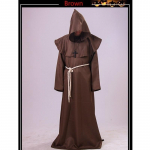 Keskaegne munk Halloweeni kost&uuml;&uuml;mid Koomiks Con Party Cosplay Kost&uuml;&uuml;m Kapuutsiga hommikumantel Cape Friar Renaissance Preester meestele S pruun