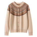 2025 S&uuml;gis/Talv Naiste &Uuml;mmarguse Kaelusega 100% Puhas Ka&scaron;miir Fair Isle Jacquard Kampsun M brown