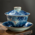180ml Hiina Antiikne Keraamiline Gaiwan K&auml;sit&ouml;&ouml; Lootosekala Tee-tureen Reisimiseks Kaasaskantav Tassimaja Majapidamise Teevahendid Tarvikud 12.7x9.5cm 180ml