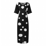 Suurusega Naiste Poolvarrukatega Polka Dots Mustriga Slim V&ouml;&ouml;koht Vabaaja Lahtine Maxi Pikk Kleit 2XL must