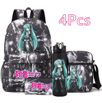 4 tk/komplekt Anime Hatsune Miku tr&uuml;kitud seljakott 750 ml veepudeliga teismelisele &otilde;pilasele t&uuml;drukule poisile suure mahutavusega veekindel koolikott