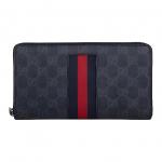 Gucci Klassikaline lilleline logo Punase ja sinise triibuline rihm T&otilde;mblukuga pikk kangast rahakott K&auml;sikott Meeste stiil Must/Hall One Size-Box(Basic Set+Box)