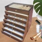 Puidust Ehtekarp Hoiukarp L&auml;bipaistev Kaas Dekoratiivne Lauapealne Elegantne Vitriin Sametvooder 7 Layer gray