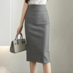Klassikalised vintage hallid punased veniv pliiatsseelikud naistele Office Lady Formaalsed mustad Midi seelikud Elegantsed naiste komplektiga puusaseelikud S hall