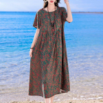 Pluss-suuruses elegantne naiste suvekleit Vintage riided l&uuml;hikeste varrukatega lahtised pikad kleidid 3XL blue