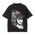Tomie Manga Graafiline T-s&auml;rk Vintage Pesuga &Uuml;le suuruse T-s&auml;rk Suvine Hingav Puuvillane Pehme L&uuml;hikeste Varrukatega T-s&auml;rgid Meeste Naiste R&otilde;ivad S black