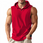 Meeste suvine kapuutsiga varrukateta vest lukuga treeningtank top kerge hingav kapuutsiga jakk fitnessi kulturismitreeninguks j&otilde;usaali spordi igap&auml;evaseks kandmiseks S punane