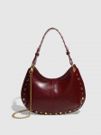2026 Uus Moodne Trendikas K&auml;ealune Kott Neetidega K&auml;ekott Kett-&Otilde;lakott Bost Crossbody Kott (20cm<Max Length<30cm) burgundiapunane