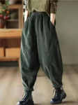 Velvetist s&uuml;gistalvised p&uuml;ksid vabaaja k&otilde;rge v&ouml;&ouml;kohaga soojad naiste pantalonid vintage pahkluuni ulatuvad jooksup&uuml;ksid 4XL armee roheline v&auml;rv
