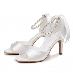 8cm valged pulmakannad naistele p&auml;rlankliga tagant pitsist lipsuga sandaalid naiste elegantsed kleidisussid Sandalias De Mujer 35 valge