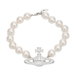 Vivienne Westwood kaelakee Neysa P&auml;rl Choker &Uuml;legabariidiline P&auml;rl Logo Saturni Logo Messing Vaik Kristall Unisex Paaristiil H&otilde;be 6301011002P226P226 h&otilde;be