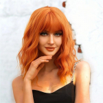 Kvaliteetne s&uuml;nteetiline l&uuml;hike oranž laineline parukas naistele tuka ja anime cosplay kost&uuml;&uuml;miga Laine lokkis parukad Drag Queen parukas karnevalipeoks oranž