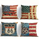 4 tk Retro Lipu Route 66 Digitaaltr&uuml;kiga Padjap&uuml;&uuml;r L&uuml;hike Palus Sobib Elutubadesse Magamistubadesse Diivanitele Viskepadi Kate Peach skin 50*50(CM)-4Pcs