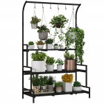 3-korruseline taimealus rippuvate konksudega, k&otilde;rge taimealus siseruumides, v&auml;listingimustes, verandal, r&otilde;dul kasutamiseks, must 110 x 50 x 170 cm must