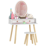 Laste tualettlaud Komplekt Tualettlaud tabureti, peegli, sahtlite, riidepuude jaoks 3-8-aastastele 56 x 38 x 87,8 cm Valge 56 x 38 x 87.8 cm valge