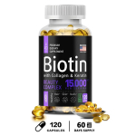 Biotiin 15000 mcg Keratiini kapslid 60 p&auml;eva varu Igap&auml;evane toitainete segu 120 tk 120 Softgels