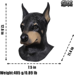 Realistlik koeramask Must Dobermanni pea Naljakas lateksist looma mask Kost&uuml;&uuml;mipidu Karnevalipidu Halloweeni Cosplay Kost&uuml;&uuml;mimask meestele must