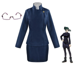 Jujutsu Kaisen Maki Zenin Cosplay Kost&uuml;&uuml;m Maki Zenin Prillid Parukas Top Seelikud T&auml;iskomplekt Maki Halloweeni Peo &Uuml;likond Naistele Meestele M blue
