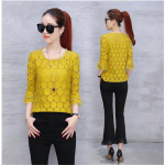 SURWENYUE Naiste vabaaja s&auml;rk, &otilde;&otilde;nsad, lahtised pitsid, valged naiste pluusid, pikad varrukad L kollane