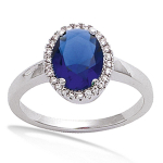 Bague Argent 'Victorina' bleu blanc argent&eacute; (rhodi&eacute;) - 12x10 mm 50 h&otilde;be
