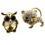 Les Tr&eacute;sors De Lily [P8130] - 2 broches pin's 'Chouette & Chat' dor&eacute; - chat 20x20 mm chouette 18x12 mm pruun