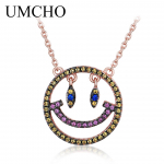 UMCHO Emoj Kaelakee V&auml;rviline Vikerkaare Smiley Face Chain Solid 925 Sterling Silver kaelakee Naistele S&uuml;nnip&auml;evakingitus Peened ehted