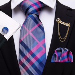 Barry.Wang lipsud meestele ruuduline siidist lips, kuldne pross, mansetin&ouml;&ouml;pide disainikomplekt N-0467