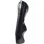 18 cm &uuml;lik&otilde;rge kabja kontsaga balletisaapad Seksikad Fetish SM N&ouml;&ouml;riga ja t&otilde;mblukuga, terava varbaga kiilutallaga p&otilde;lveni ulatuvad saapad 39 must