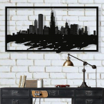 Chicago Skyline'i metallist seinakunst, metallist seinakaunistus, metallist seinakatted, kodu elutoa kaunistamine, linna silueti seinakunst 40" W x 20" H / 100x50 cm