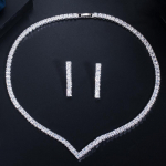 CMM Sparkling Full Zirconia Earring Choker kaelakee komplektid Ehted Aksessuaarid valge kulla v&auml;rv