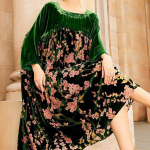 Kevadine Golden Velvet Jacquard naiste pikk kleit Vintage vaba printiga naiste kleidid M roheline