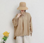 Johnature Vintage linasest suvisest naiste lipsus&auml;rgid sobivad vabaaja &uuml;hev&auml;rvilised ebakorrap&auml;rased naiste pluusid One Size khaki