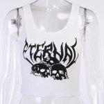 Seksikad Punk Goth Crop Tops Naiste suvised pealuutr&uuml;kiga vestiga topp, must valge moodne &uuml;markaelus, varrukateta &otilde;huke topp Mujer S must