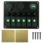 Alumiiniumpaneel veekindel auto merepaadi vooluring LED-kaitsel&uuml;liti 6 klapil&uuml;litiga l&uuml;litipaneel DC 12V/24V kahe USB-pordiga digitaalne voltmeeter punane