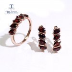 Uus saabumine naturaalne granaat Ehted naistele Peened ehted 925 h&otilde;bedast v&auml;&auml;riskivist s&otilde;rmus k&otilde;rvar&otilde;ngad ehtekomplekt igap&auml;evaseks kandmiseks kingitus us ring size 5# punane