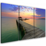 Kolmeosalise pildiga l&otilde;uendiprint Footbridge Lake Sky Purple 60x40 mitmev&auml;rviline