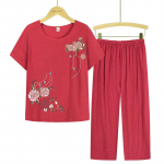 Puuvillane ja kanepist pidžaama &uuml;likond keskealistele ja eakatele Naiste riided Ema suver&otilde;ivad L&uuml;hikeste varrukatega suvine kaheosaline komplekt XXXXL punane