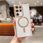 Luksuslik juhtmevaba laadimise magnetiline telefoni&uuml;mbris Samsung S21 S22 S23 Ultra Plus Magsafe Bumperi p&otilde;rutuskindel pehmete &uuml;mbriste kate Samsung S23 Ultra valge