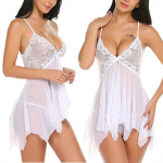 Uus Sling naistepesu Deep-V pitsiga Babydoll magamisriided Buduaari r&otilde;ivad suures suuruses S valge