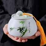 Hiina bambusest lehtede mustriga keraamika tee Caddy Tieguanyin konteinerid reisimiseks kaasaskantav teekarp suletud purgiga kohvi v&uuml;rtside organiseerija A 13.8X11.5CM  750ML