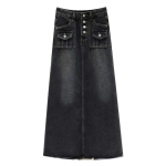 K&otilde;rge v&ouml;&ouml;kohaga Cargo Denim seelik naiste s&uuml;gisene A-line keskmise pikkusega seelik Retro Raw Edge Fashion Y2k Naiste riided Korea stiil S hall