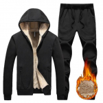 Trennidressid Meeste Talvine Paks vabaaja kapuuts Spordir&otilde;ivaste Komplektid Soojad Pusad Fliis 2 TK jope+P&uuml;ks Meeste Moleton L must