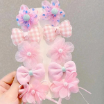 10 tk Bowknot beebit&uuml;druku juuksen&otilde;elad armsad lillelised ruudulised t&auml;pilised laste juukseklambrid beebi juuksen&otilde;elad, tangikud, beebijuuksetarvikud roosa