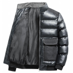 Talvine meeste puuvillane paksendatud mantel Slim Fit seisev krae paneel PU nahast suur tasku puuvillane mantel meeste jope L must