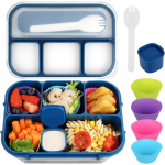 7 tk Bento karbikomplekt t&auml;iskasvanutele ja lastele, 4 kambriga l&otilde;unakarp, n&otilde;ud, kastmepurk, muffin sinine