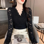 S&uuml;gisene vabaaja laineline plisseeritud kontoritopsid Mood Flare pikkade varrukatega pitss&auml;rk Talvine konksu lilledega &otilde;&otilde;nes V-kaelusega pluus Blusas 29902 S aprikoosi